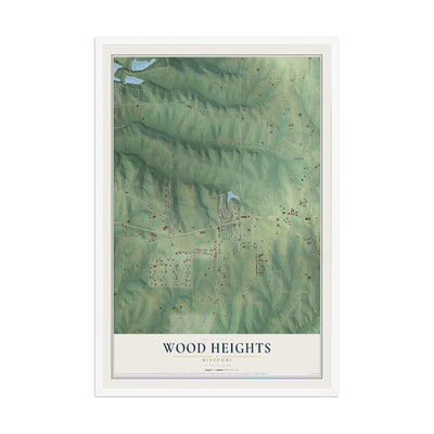 Map of Wood Heights, Missouri, 12 x 18 inch print in a white wood frame