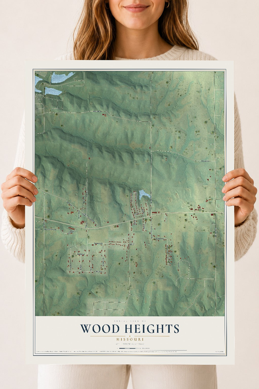 Map of Wood Heights, Missouri, 18 x 24 inch unframed archival matte print
