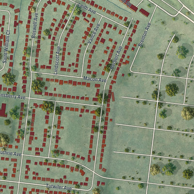Second close-up of the map of Woodson Terrace, Missouri print showing more streets and buildings