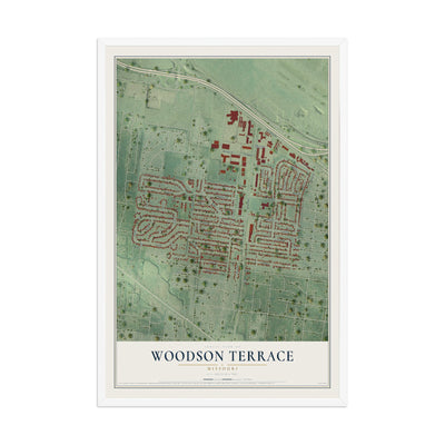 Map of Woodson Terrace, Missouri, 12 x 18 inch print in a white wood frame