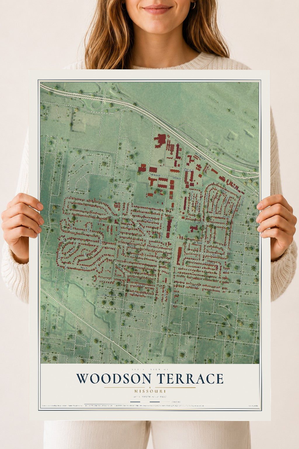 Map of Woodson Terrace, Missouri, 18 x 24 inch unframed archival matte print