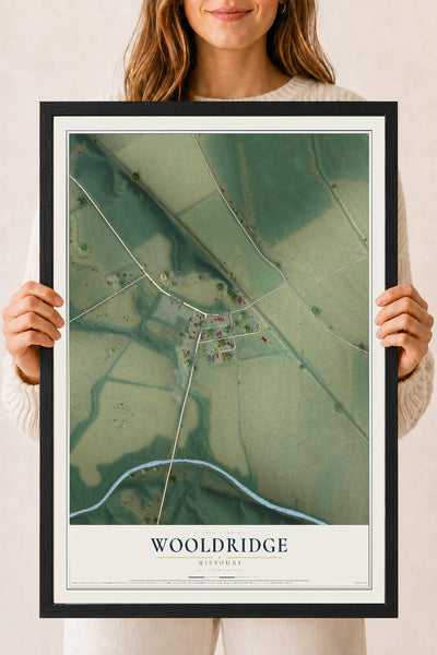 Map of Wooldridge, Missouri, 18 x 24 inch print in a black wood frame