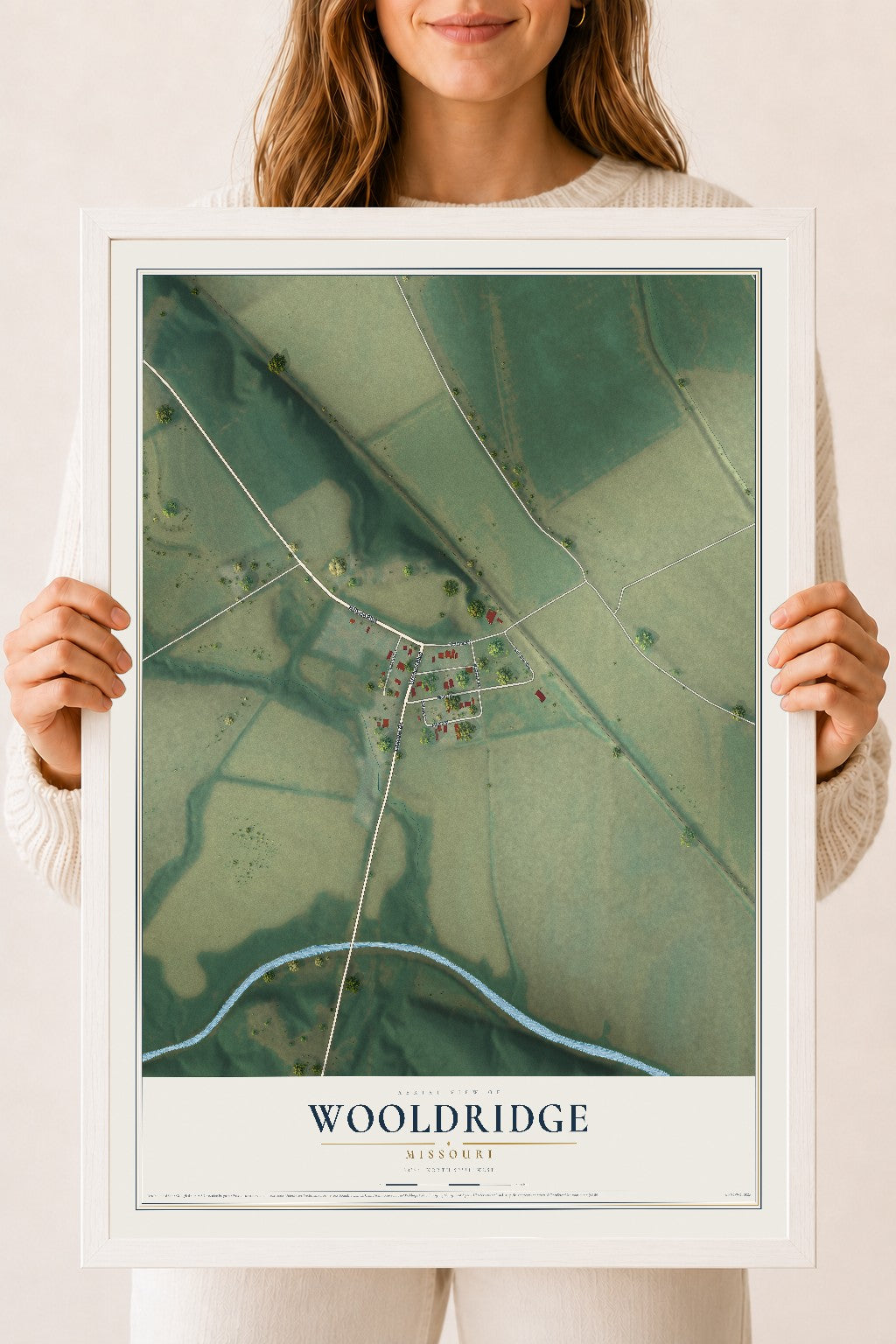 Map of Wooldridge, Missouri, 18 x 24 inch print in a white wood frame