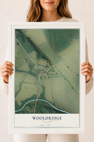 Map of Wooldridge, Missouri, 18 x 24 inch print in a white wood frame