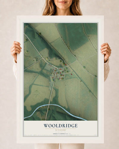 Map of Wooldridge, Missouri, 24 x 36 inch print in a white wood frame