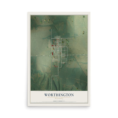 Map of Worthington, Missouri, 12 x 18 inch unframed archival matte print