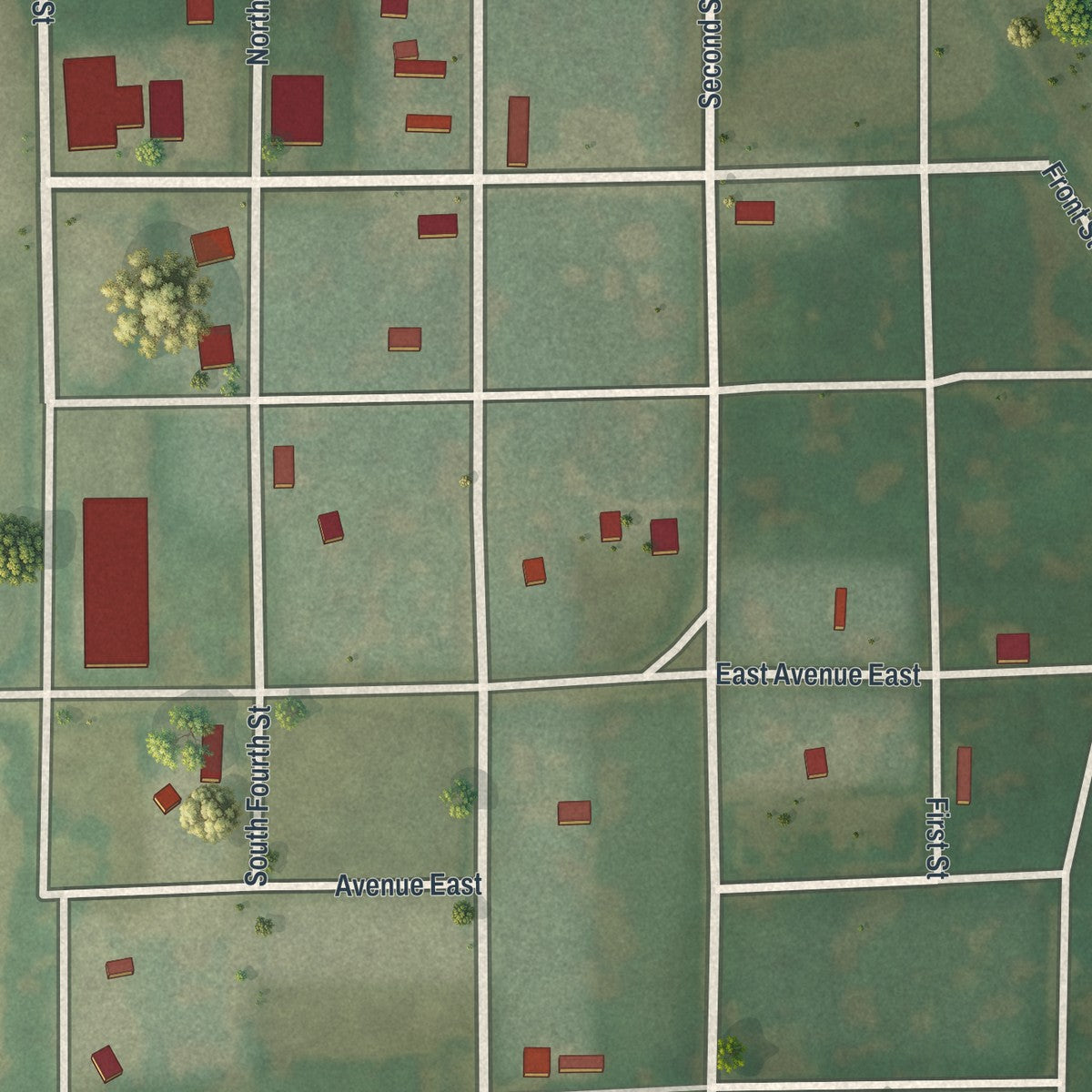 Close-up of the map of Worthington, Missouri print showing street and building detail