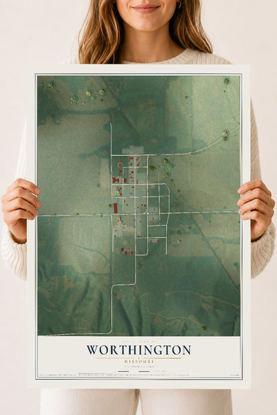 Map of Worthington, Missouri, 18 x 24 inch unframed archival matte print