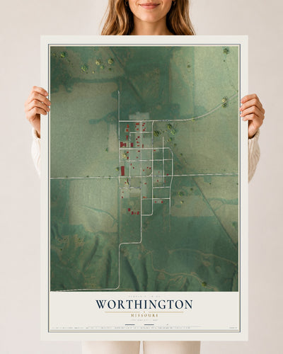 Map of Worthington, Missouri, 24 x 36 inch unframed archival matte print