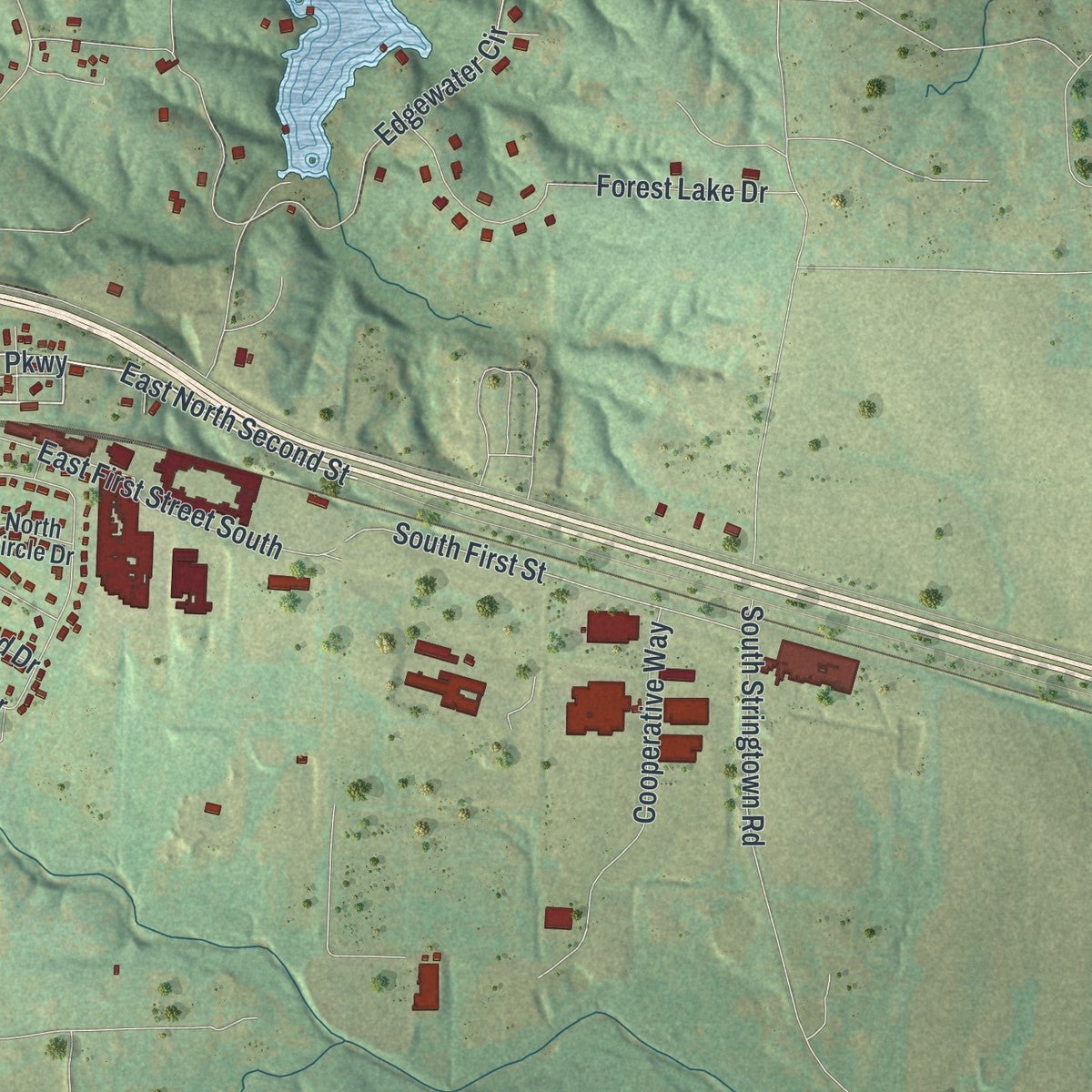 Second close-up of the map of Wright City, Missouri print showing more streets and buildings