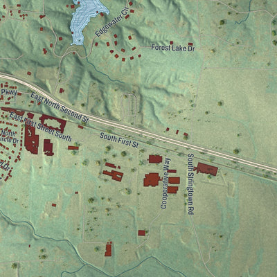 Second close-up of the map of Wright City, Missouri print showing more streets and buildings