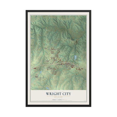 Map of Wright City, Missouri, 12 x 18 inch print in a black wood frame