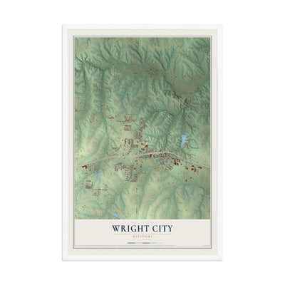 Map of Wright City, Missouri, 12 x 18 inch print in a white wood frame