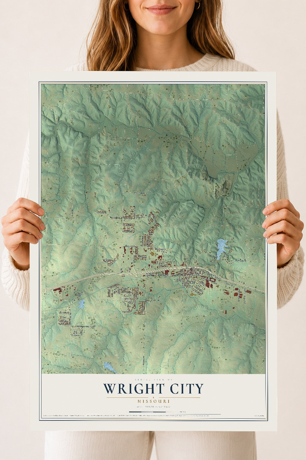 Map of Wright City, Missouri, 18 x 24 inch unframed archival matte print