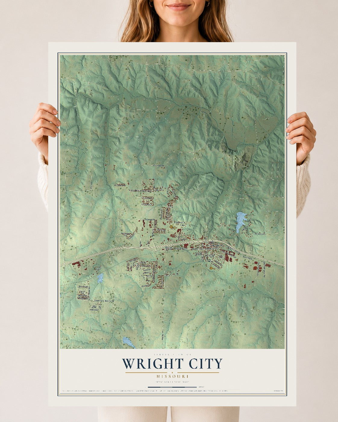 Map of Wright City, Missouri, 24 x 36 inch unframed archival matte print