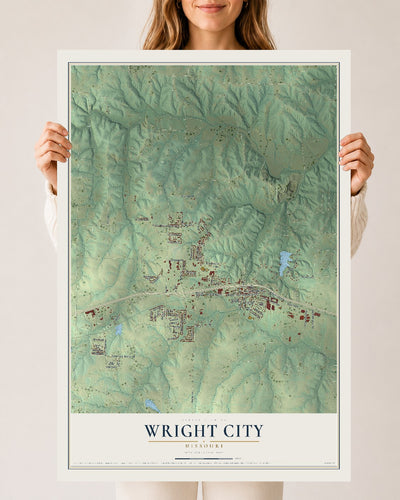 Map of Wright City, Missouri, 24 x 36 inch unframed archival matte print