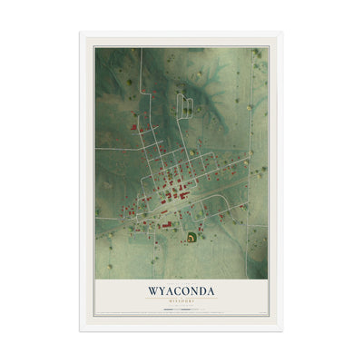 Map of Wyaconda, Missouri, 12 x 18 inch print in a white wood frame