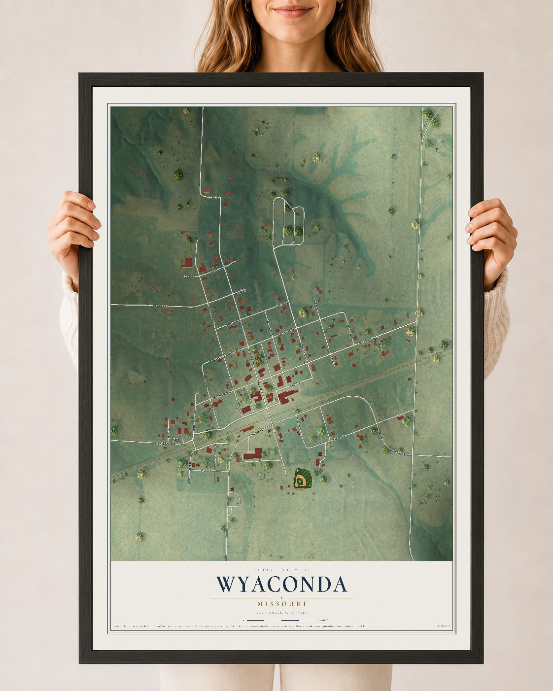 Map of Wyaconda, Missouri, 24 x 36 inch print in a black wood frame