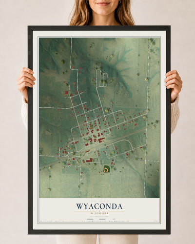 Map of Wyaconda, Missouri, 24 x 36 inch print in a black wood frame