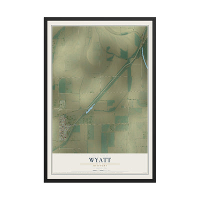 Map of Wyatt, Missouri, 12 x 18 inch print in a black wood frame