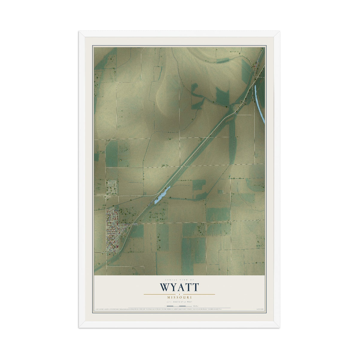 Map of Wyatt, Missouri, 12 x 18 inch print in a white wood frame