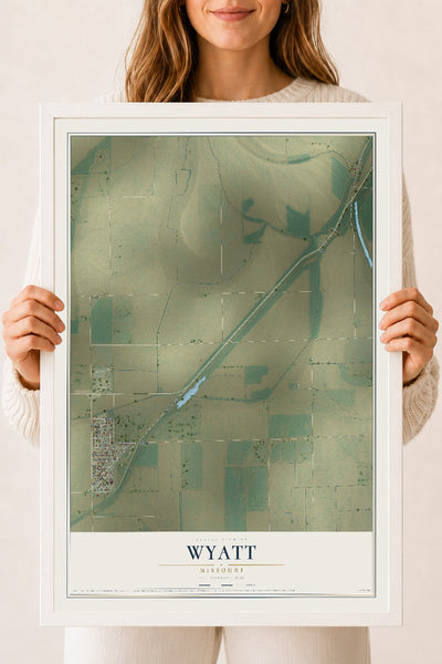 Map of Wyatt, Missouri, 18 x 24 inch print in a white wood frame