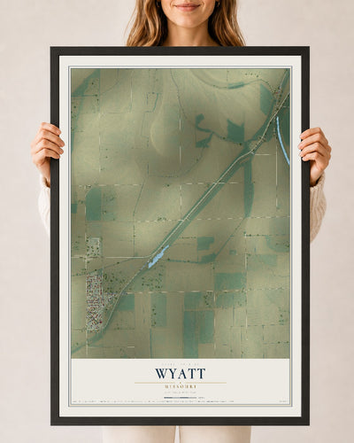 Map of Wyatt, Missouri, 24 x 36 inch print in a black wood frame