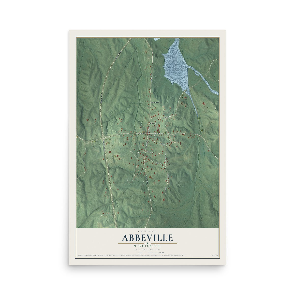 Map of Abbeville, Mississippi, 12 x 18 inch unframed archival matte print