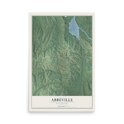 Map of Abbeville, Mississippi, 12 x 18 inch unframed archival matte print
