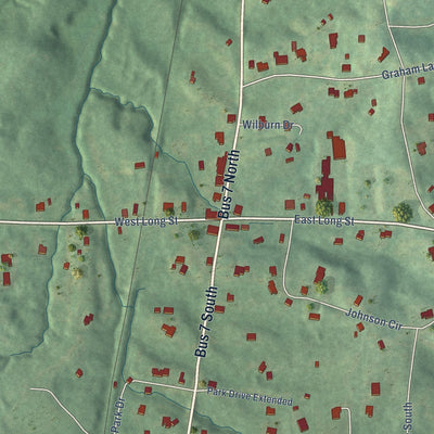 Second close-up of the map of Abbeville, Mississippi print showing more streets and buildings