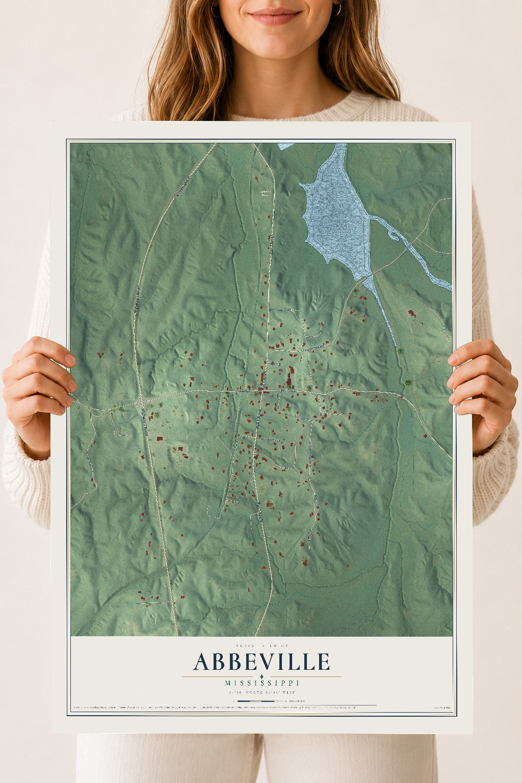 Map of Abbeville, Mississippi, 18 x 24 inch unframed archival matte print