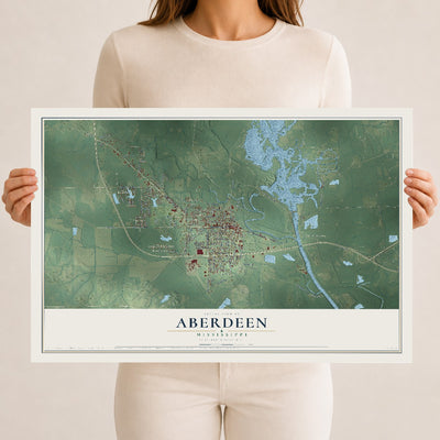 Map of Aberdeen, Mississippi, 12 x 18 inch unframed archival matte print