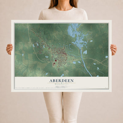 Map of Aberdeen, Mississippi, 24 x 36 inch unframed archival matte print