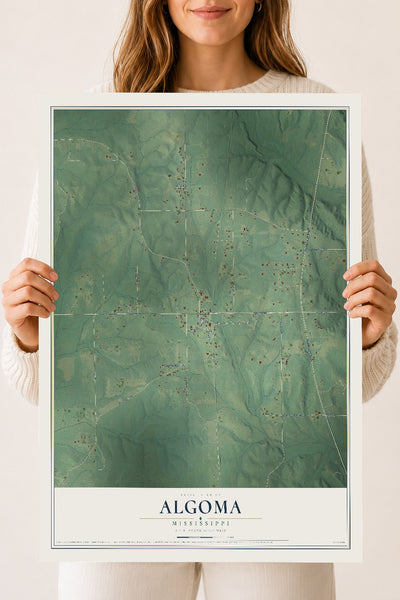 Map of Algoma, Mississippi, 18 x 24 inch unframed archival matte print