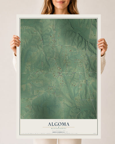 Map of Algoma, Mississippi, 24 x 36 inch unframed archival matte print