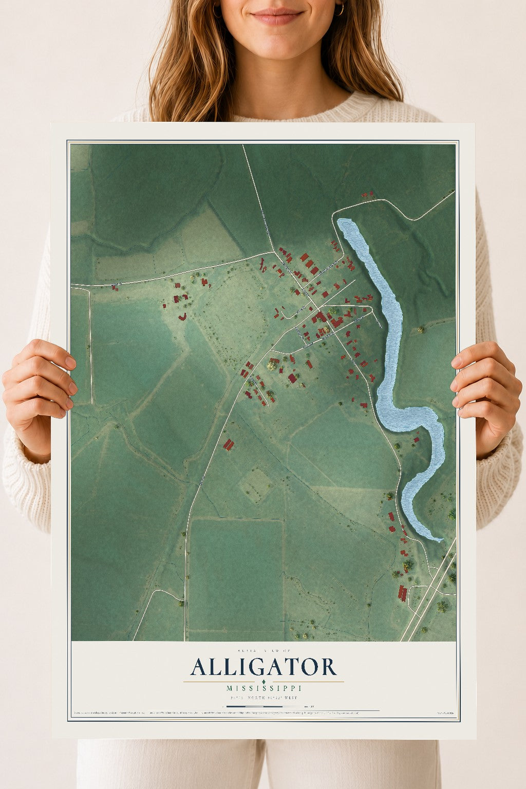 Map of Alligator, Mississippi, 18 x 24 inch unframed archival matte print