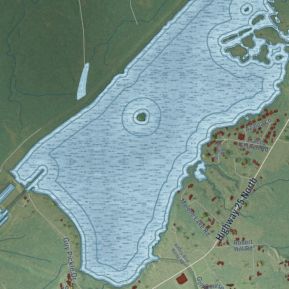 Second close-up of the map of Amory, Mississippi print showing more streets and buildings