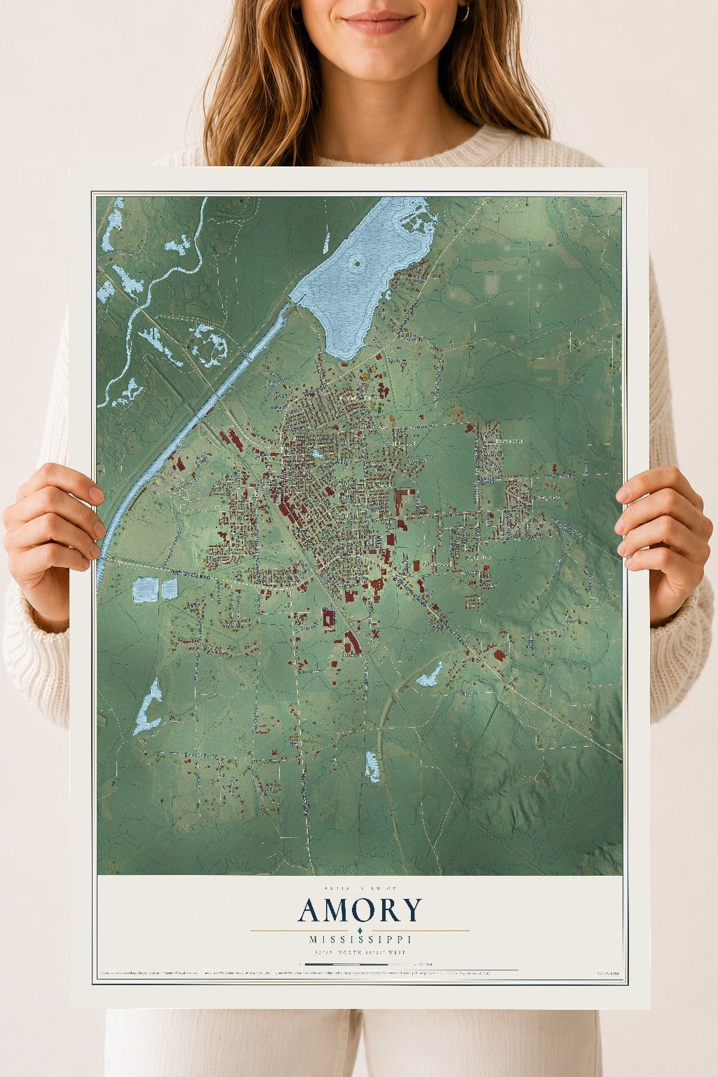 Map of Amory, Mississippi, 18 x 24 inch unframed archival matte print