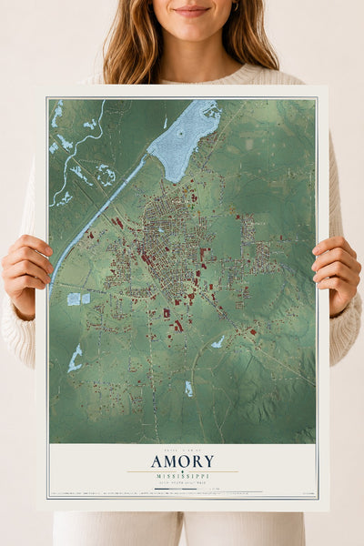 Map of Amory, Mississippi, 18 x 24 inch unframed archival matte print