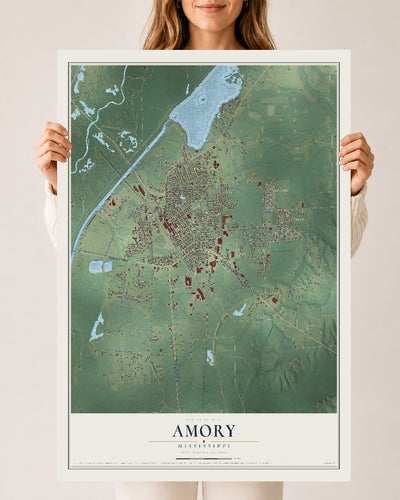 Map of Amory, Mississippi, 24 x 36 inch unframed archival matte print