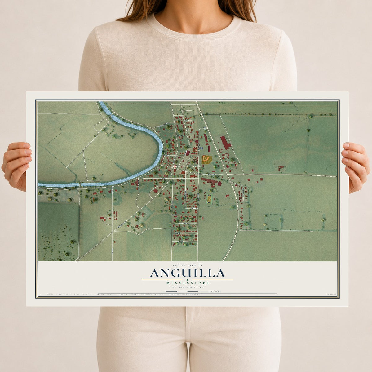 Map of Anguilla, Mississippi, 12 x 18 inch unframed archival matte print