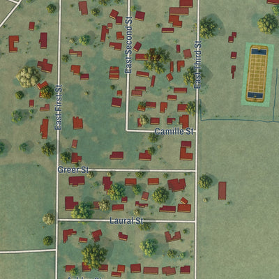 Second close-up of the map of Anguilla, Mississippi print showing more streets and buildings