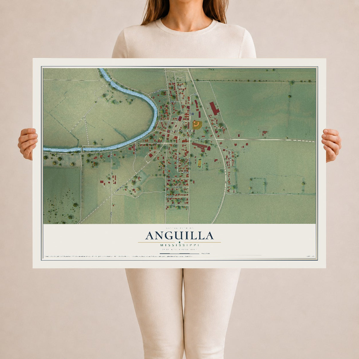 Map of Anguilla, Mississippi, 24 x 36 inch unframed archival matte print