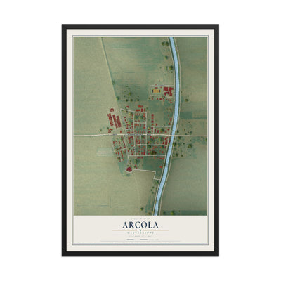 Map of Arcola, Mississippi, 12 x 18 inch print in a black wood frame