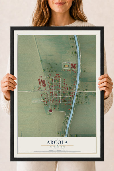 Map of Arcola, Mississippi, 18 x 24 inch print in a black wood frame