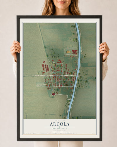 Map of Arcola, Mississippi, 24 x 36 inch print in a black wood frame