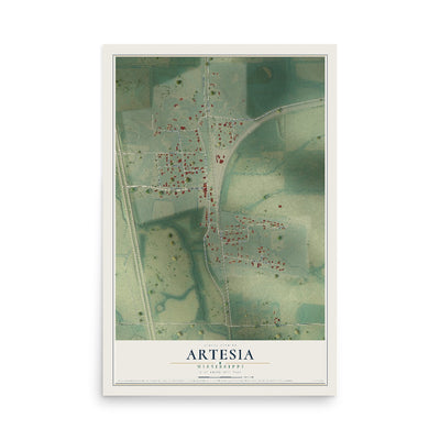 Map of Artesia, Mississippi, 12 x 18 inch unframed archival matte print