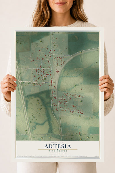 Map of Artesia, Mississippi, 18 x 24 inch unframed archival matte print