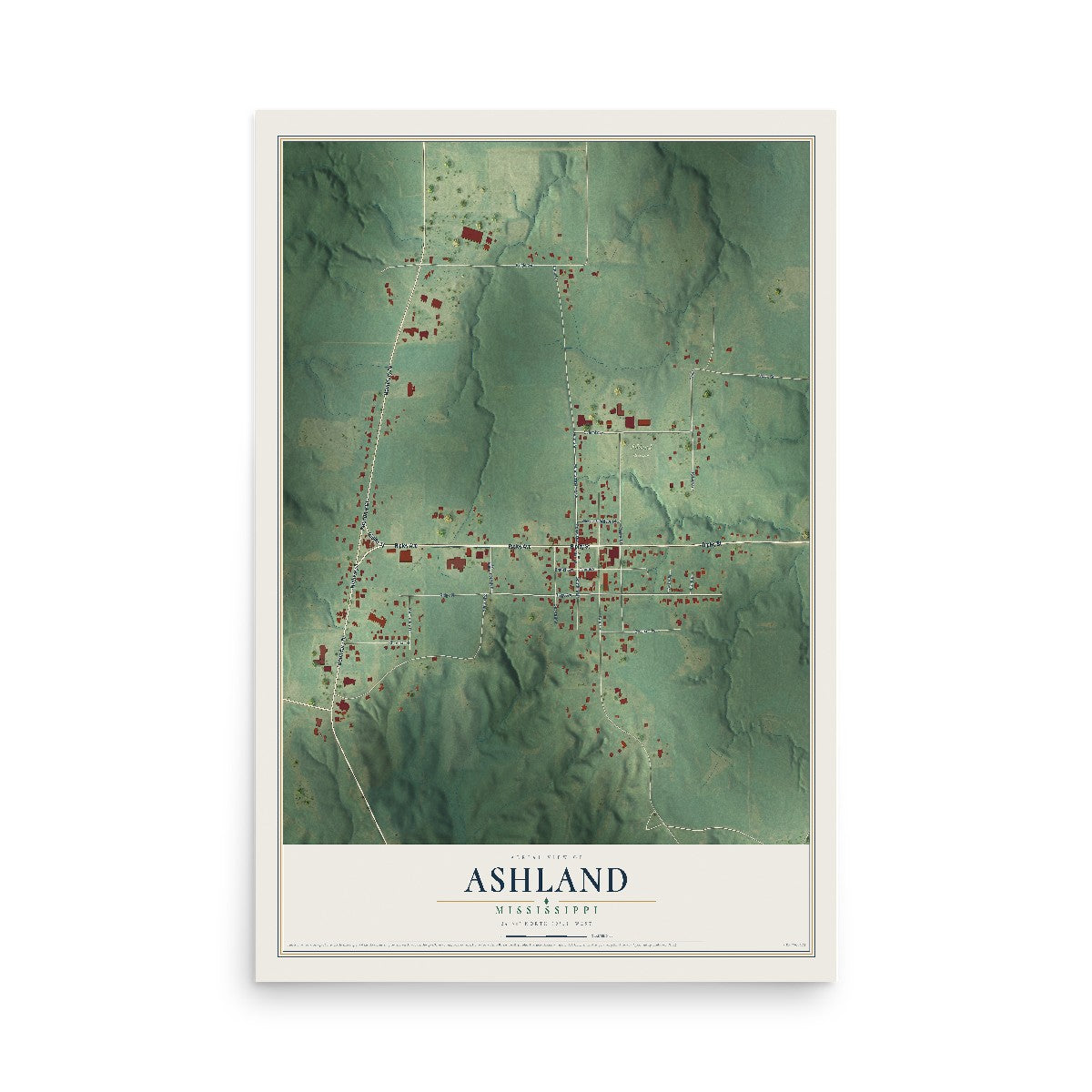 Map of Ashland, Mississippi, 12 x 18 inch unframed archival matte print