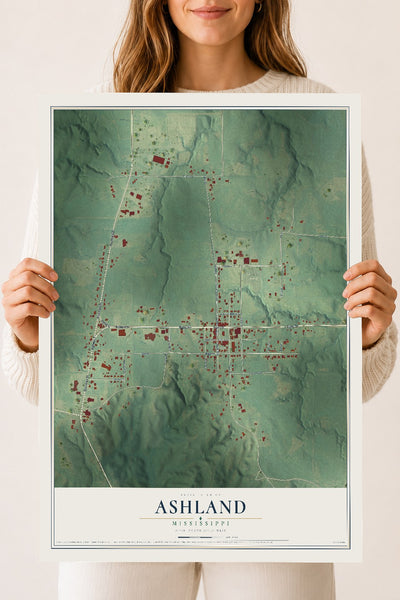 Map of Ashland, Mississippi, 18 x 24 inch unframed archival matte print